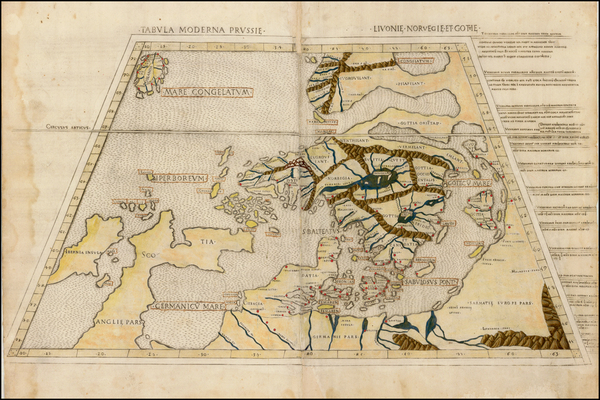 39-British Isles, Poland, Scandinavia, Iceland, Denmark and Germany Map By Claudius Ptolemy