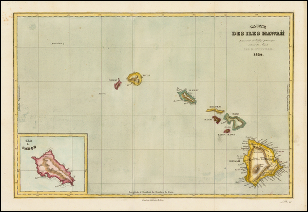 33-Hawaii and Hawaii Map By Jules Sebastian Cesar Dumont-D'Urville