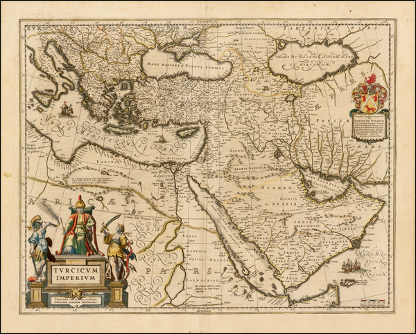 69-Turkey, Middle East and Turkey & Asia Minor Map By Willem Janszoon Blaeu