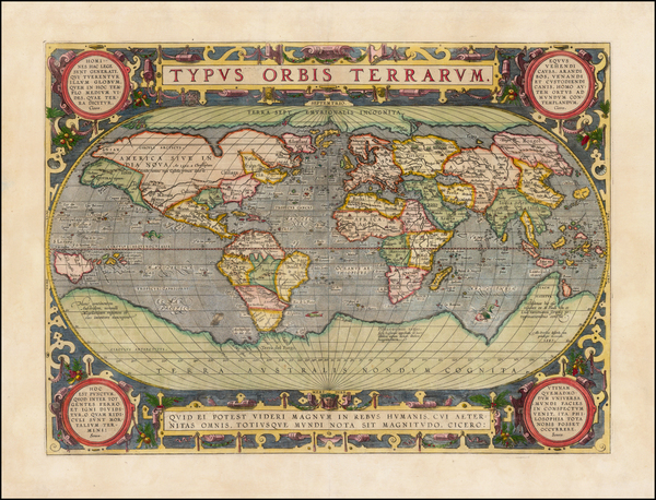 95-World and World Map By Abraham Ortelius