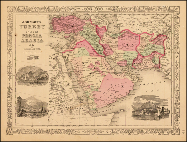 78-Asia, Middle East and Turkey & Asia Minor Map By Benjamin P Ward  &  Alvin Jewett Johns