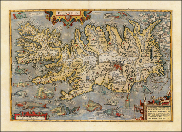 49-Atlantic Ocean and Iceland Map By Abraham Ortelius