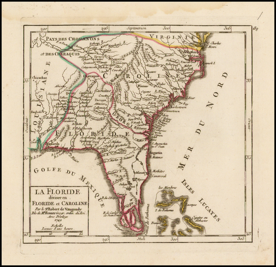 82-Florida, South and Southeast Map By Gilles Robert de Vaugondy