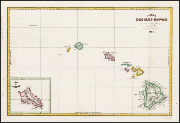 7-Hawaii and Hawaii Map By Jules Sebastian Cesar Dumont-D'Urville