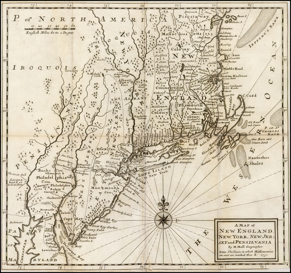 67-New England and Mid-Atlantic Map By Herman Moll