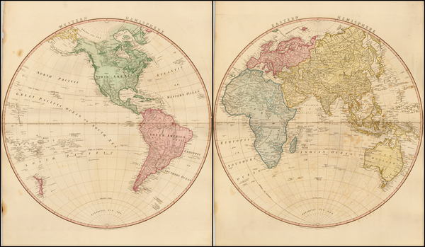37-Eastern Hemisphere and Western Hemisphere Map By William Faden