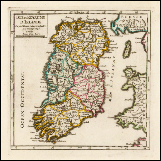 74-Ireland Map By Gilles Robert de Vaugondy