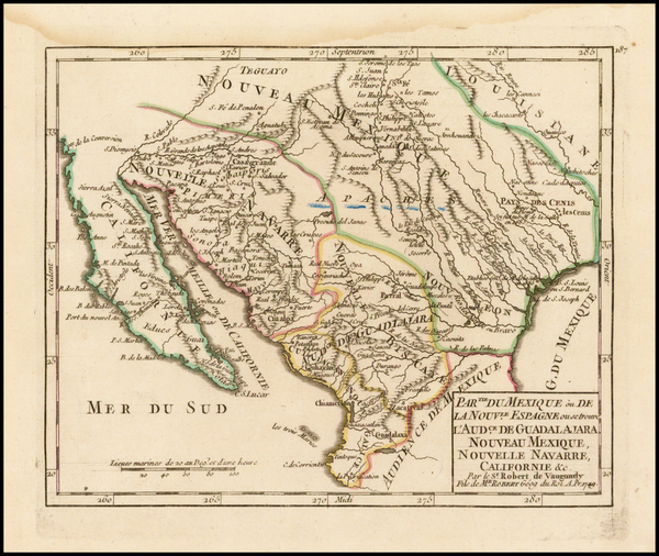 21-Texas, Southwest, Mexico and Baja California Map By Gilles Robert de Vaugondy