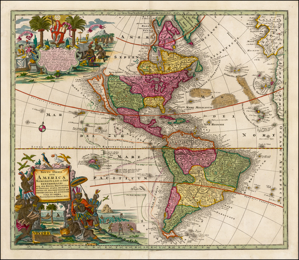 76-South America and America Map By Matthaus Seutter