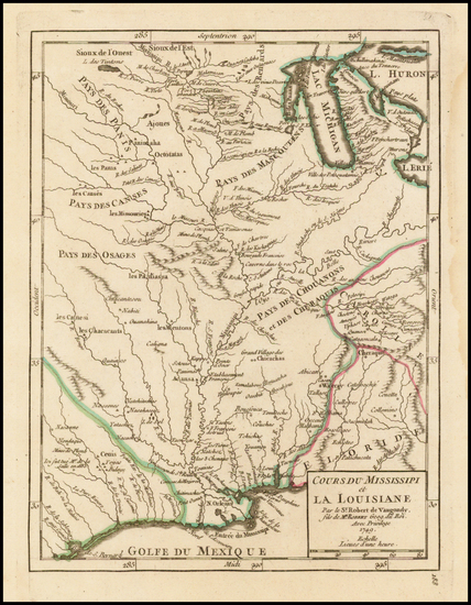 45-South, Texas, Midwest and Plains Map By Gilles Robert de Vaugondy