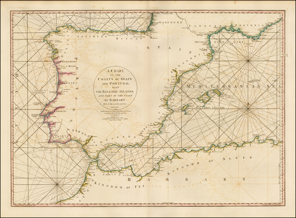 76-Spain, Portugal, Mediterranean, North Africa and Balearic Islands Map By William Faden