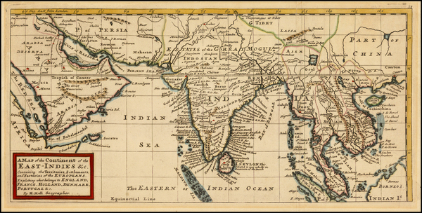 86-Indian Ocean, India and Southeast Asia Map By Herman Moll