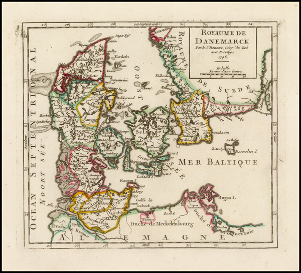 88-Denmark Map By Gilles Robert de Vaugondy