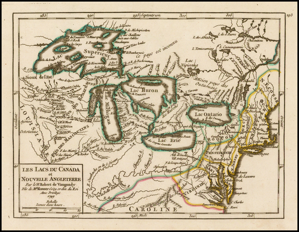 25-United States, New England, Midwest and Canada Map By Gilles Robert de Vaugondy