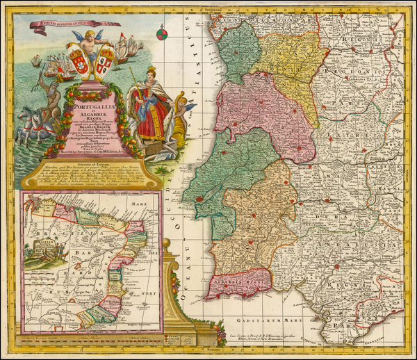 99-Brazil and Portugal Map By Matthaus Seutter