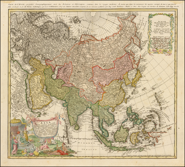 5-Asia and Asia Map By Homann Heirs / Johann Matthaus Haas