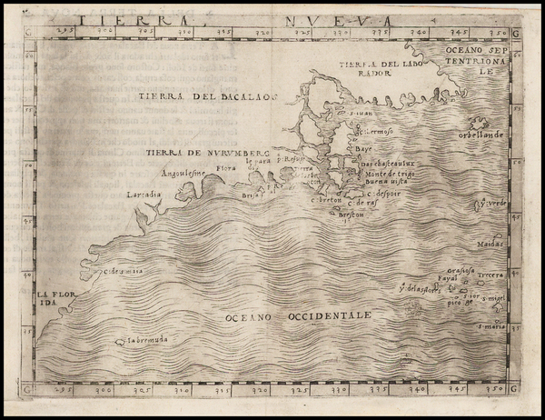 42-New England, Mid-Atlantic, Southeast and Canada Map By Giacomo Gastaldi