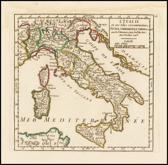 64-Italy Map By Gilles Robert de Vaugondy