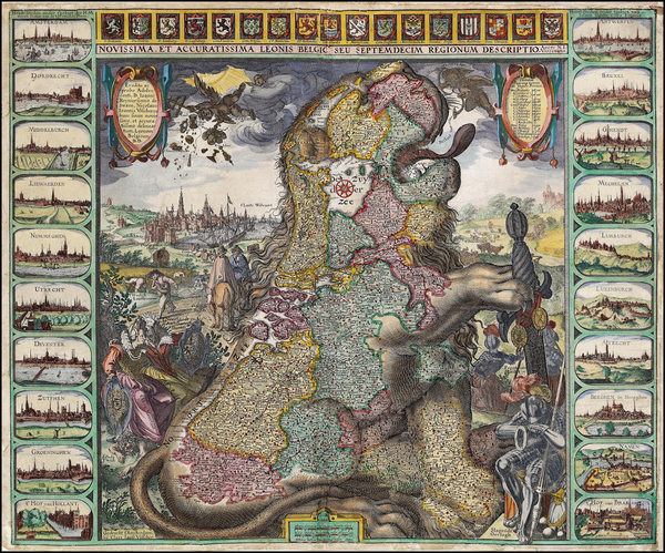 90-Netherlands, Comic & Anthropomorphic and Curiosities Map By Claes Janszoon Visscher