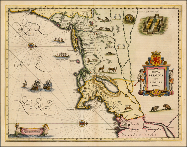 49-New England and Mid-Atlantic Map By Willem Janszoon Blaeu