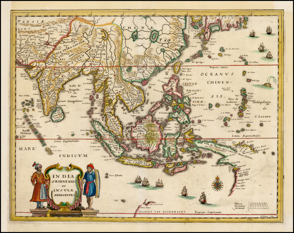 22-China, India, Southeast Asia, Philippines and Oceania Map By Matthaus Merian