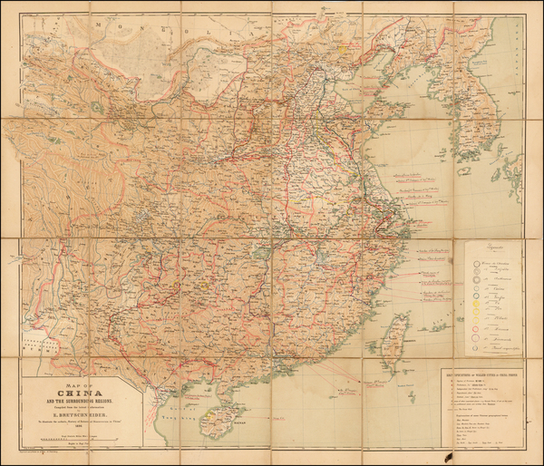 89-China and Korea Map By Emilii Vasil'evich Bretschneider