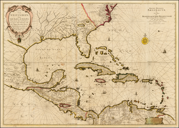 65-Florida, South, Southeast, Caribbean and Central America Map By Johannes Vingboons