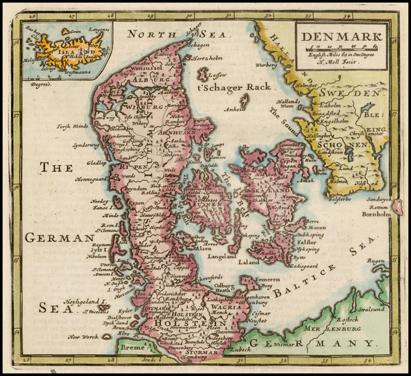 44-Denmark Map By Herman Moll