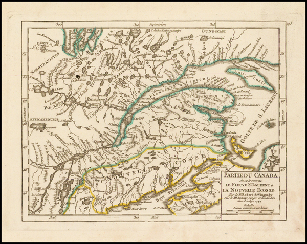 49-New England and Eastern Canada Map By Gilles Robert de Vaugondy