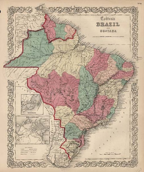 78-South America and Brazil Map By Joseph Hutchins Colton