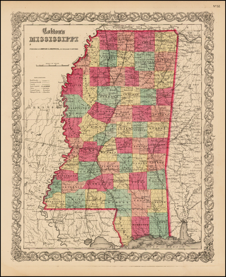 74-South and Mississippi Map By Joseph Hutchins Colton