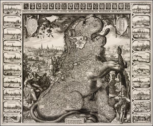 77-Netherlands, Comic & Anthropomorphic and Curiosities Map By Claes Janszoon Visscher