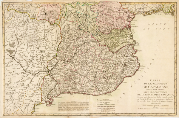 16-France and Spain Map By Pierre-Nicolas Buret de  Longchamps / Bassett