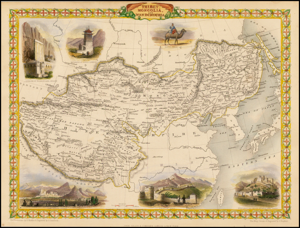 61-China, India, Central Asia & Caucasus and Russia in Asia Map By John Tallis