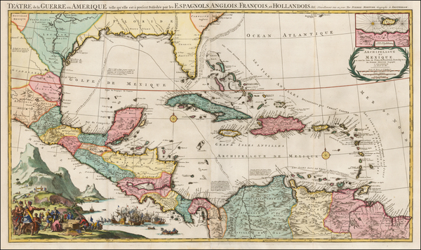 78-Florida, South, Southeast, Texas, Caribbean and Central America Map By Pierre Mortier