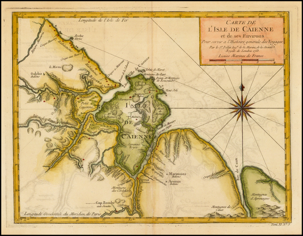 15-South America and Guianas & Suriname Map By Jacques Nicolas Bellin