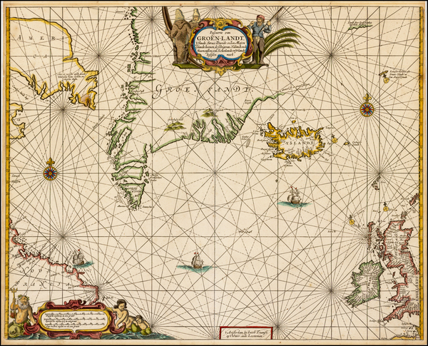 0-Polar Maps, Atlantic Ocean, British Isles, Iceland and Canada Map By Anthonie (Theunis)   Jacob