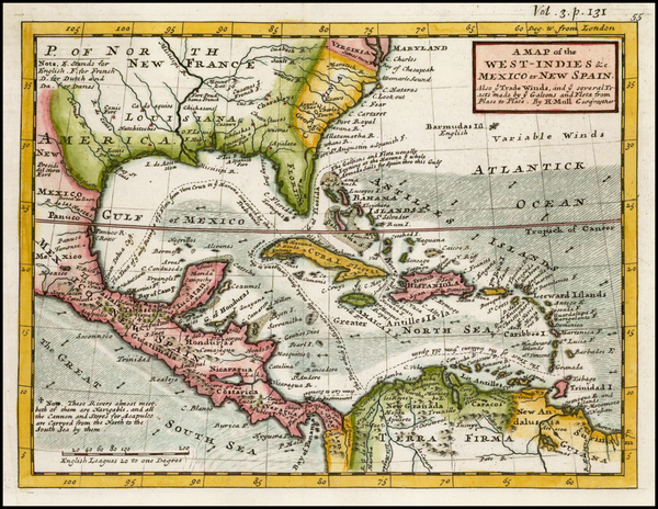 94-South, Southeast and Caribbean Map By Herman Moll