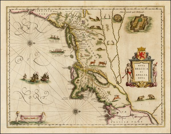 94-New England and Mid-Atlantic Map By Willem Janszoon Blaeu