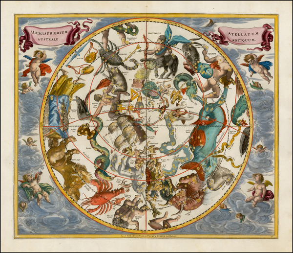 67-Celestial Maps Map By Andreas Cellarius