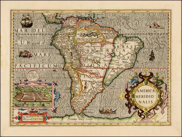 97-South America Map By Jodocus Hondius