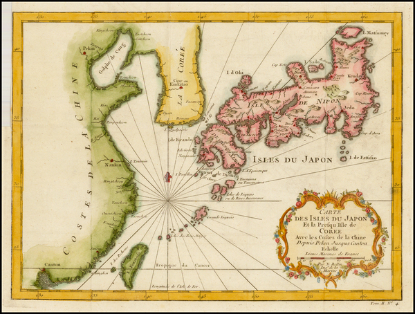 32-China, Japan and Korea Map By Jacques Nicolas Bellin