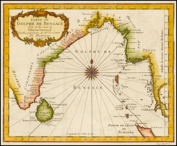 71-India and Southeast Asia Map By Jacques Nicolas Bellin