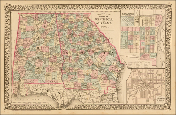 0-South, Southeast and Georgia Map By Samuel Augustus Mitchell Jr.