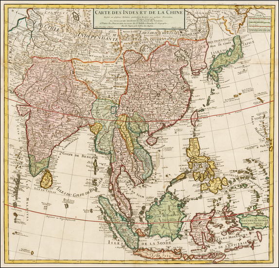 98-China, Japan, Korea, India, Southeast Asia and Philippines Map By Philippe Buache