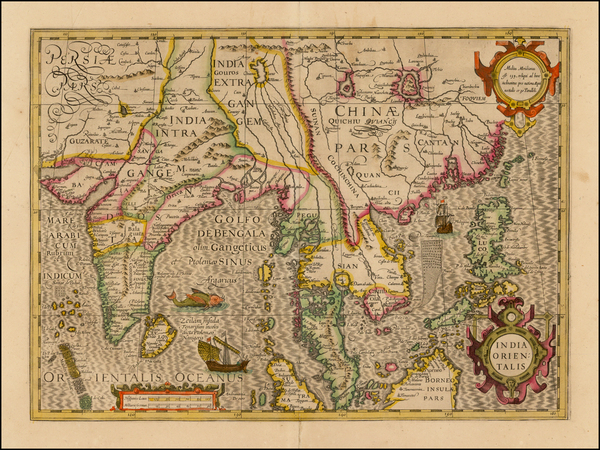 60-China, India, Southeast Asia and Philippines Map By Jodocus Hondius