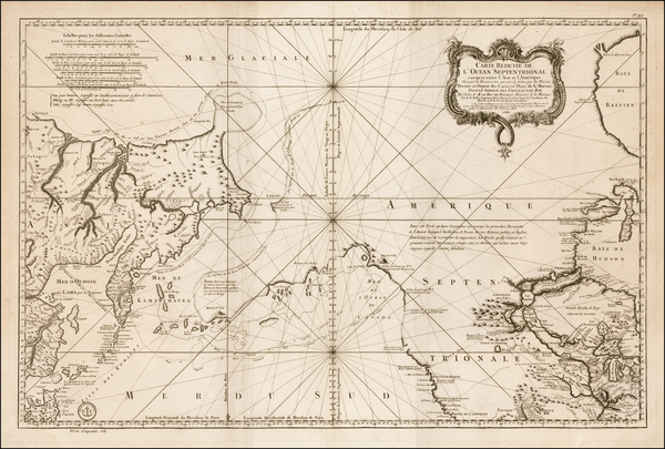 60-Polar Maps, Alaska, Russia in Asia, California and Canada Map By Jacques Nicolas Bellin