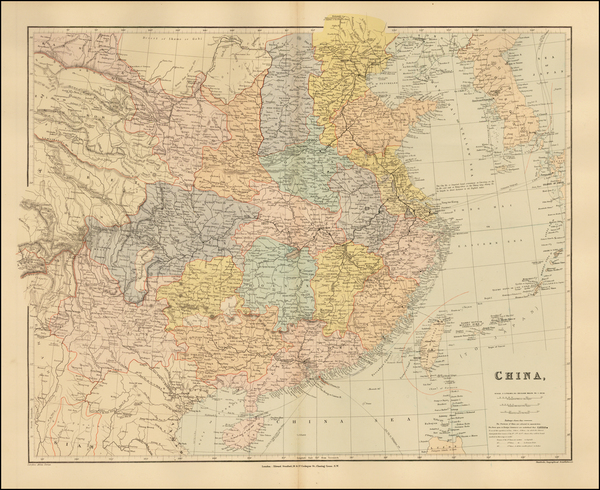 91-China and Korea Map By Edward Stanford