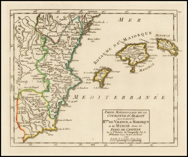 71-Spain and Balearic Islands Map By Gilles Robert de Vaugondy