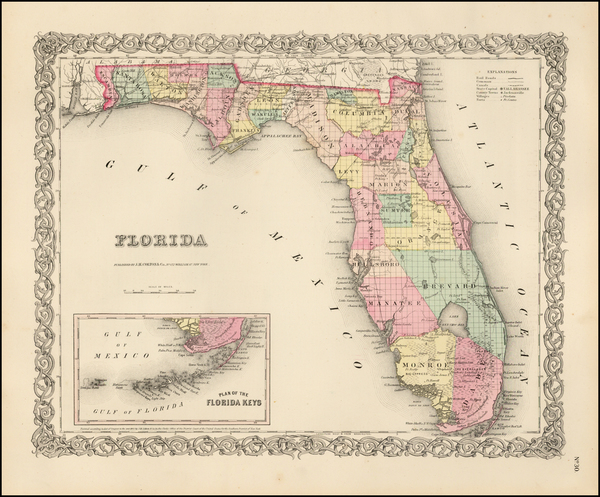 23-Florida Map By Joseph Hutchins Colton